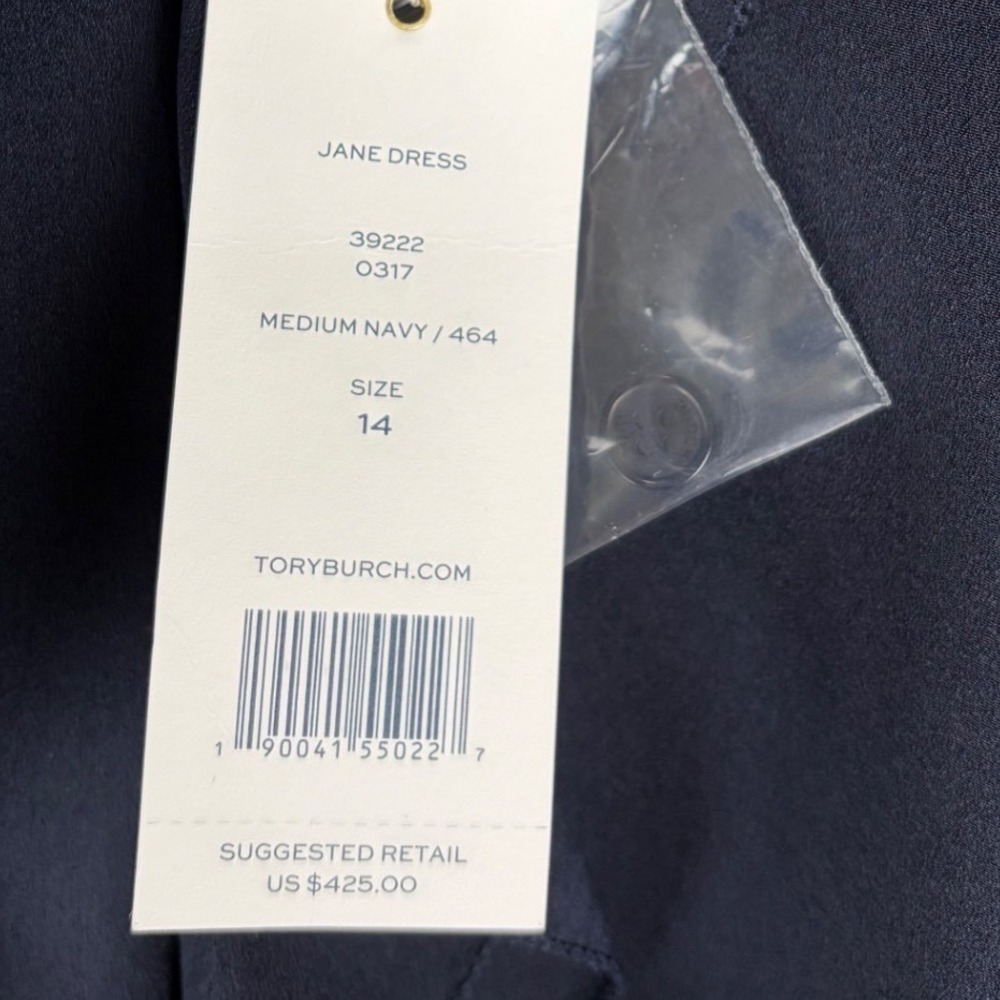 Tory Burch Jane Navy Ruffle Front Long Sleeve Shift Dress Size 14 NWT - Picture 13 of 14